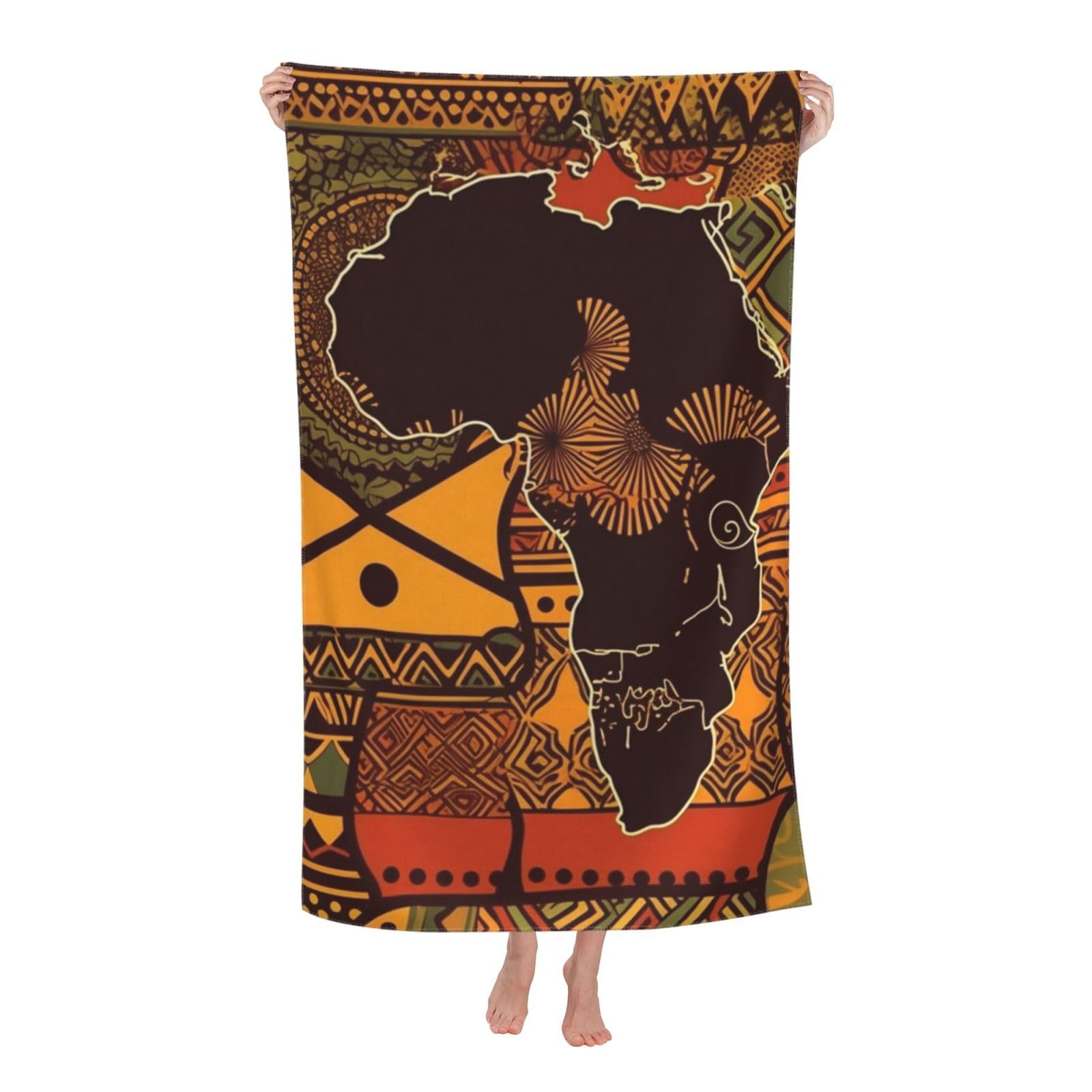 FodPand African Map Ethnic Pattern Beach Towel Oversized 52 x 32 in Sand Free Pool Swim Towels for Adult Travel Blanket Lightweight Quick Dry Absorbent Bath Towels Cruise Vacation Accessories