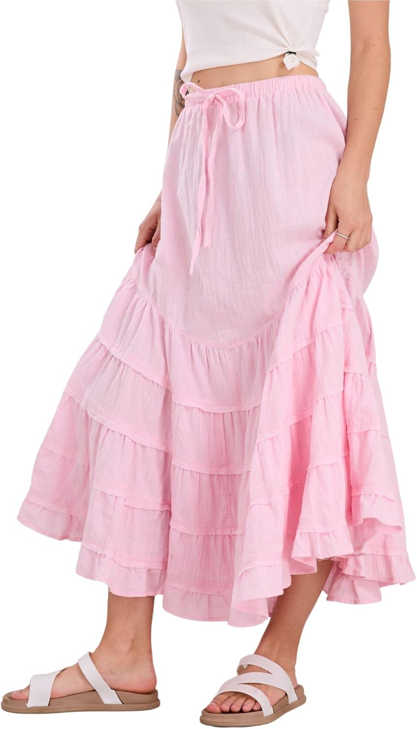 CHARTOU Women Tiered Maxi Mermaid Skirt Drawstring Waist Ruffle Flowy Boho 2024 Summer Long Skirt - Image 2