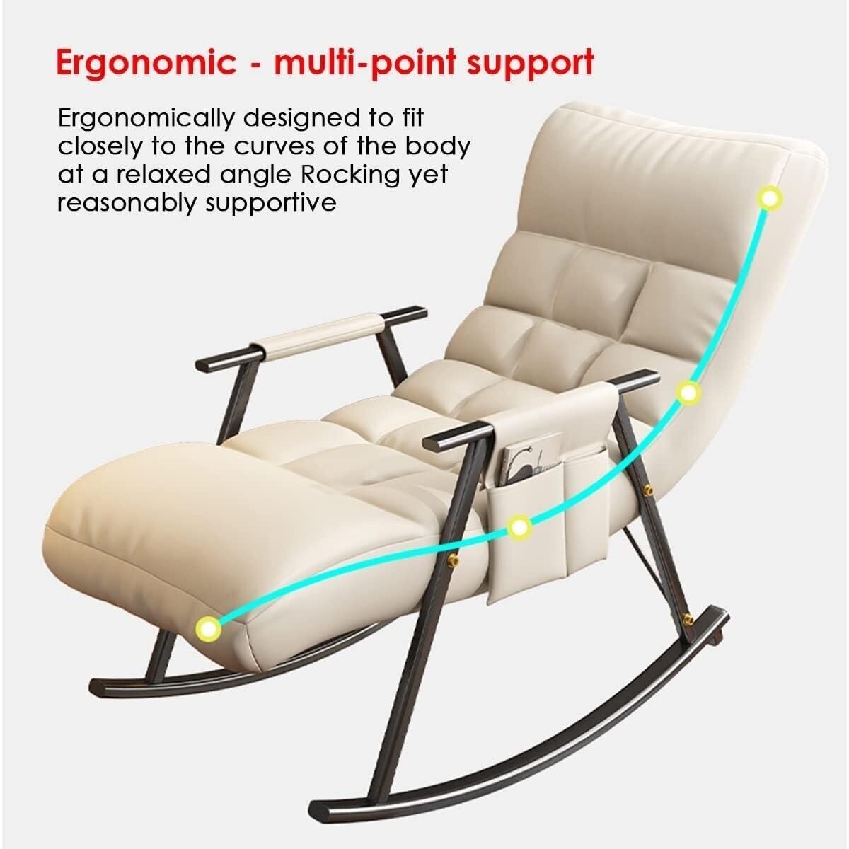 Mecedora Sala De Estar Dormitorio Sillón Sillón Reclinable Sillas Ocasionales Cómoda Silla Decorativa, Mecedora Moderna con Bolsillos Laterales (Beige)