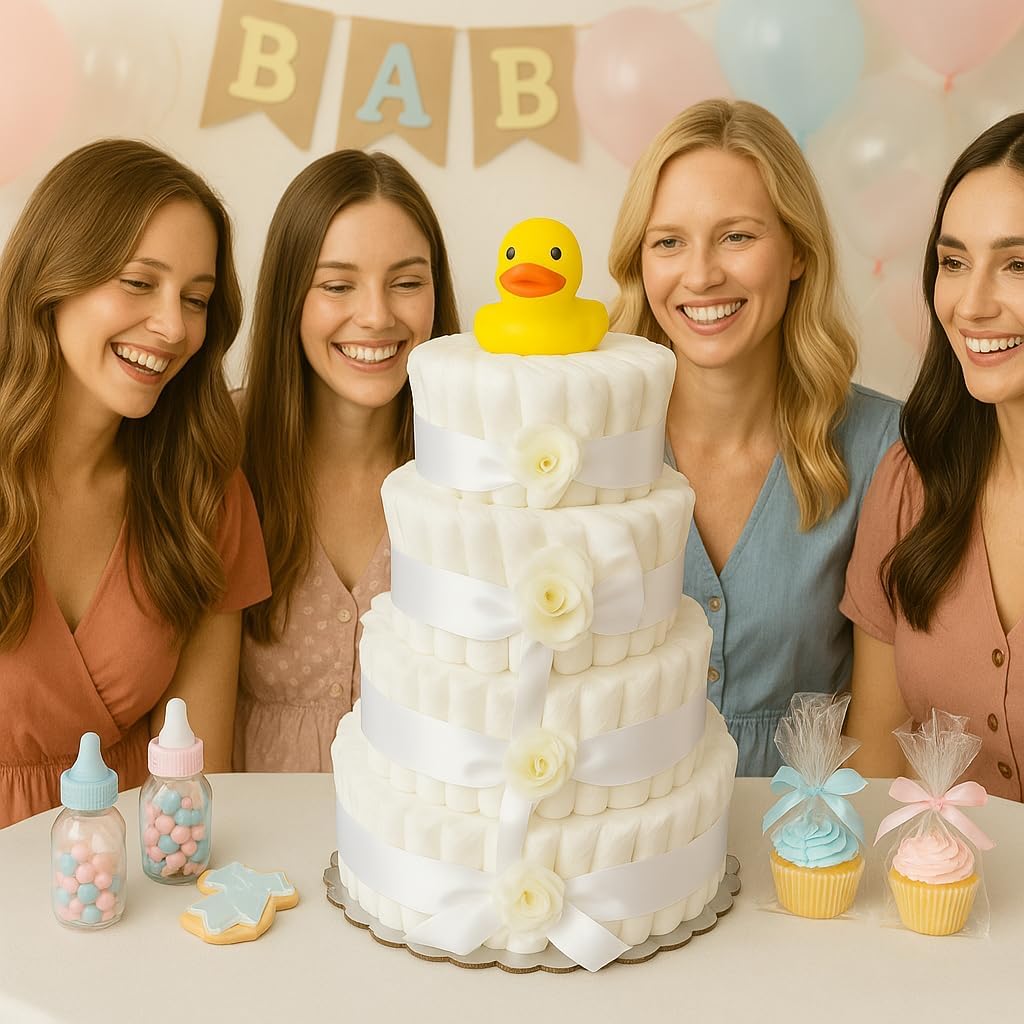CHOOBLY 4-Tier Diaper Cake Kit – Pre-Made Baby Shower Cake (100 Diapers) Decorate-It-Yourself Centerpiece for Boy or Girl | Large Diaper Tower, Gender Neutral Newborn Gift