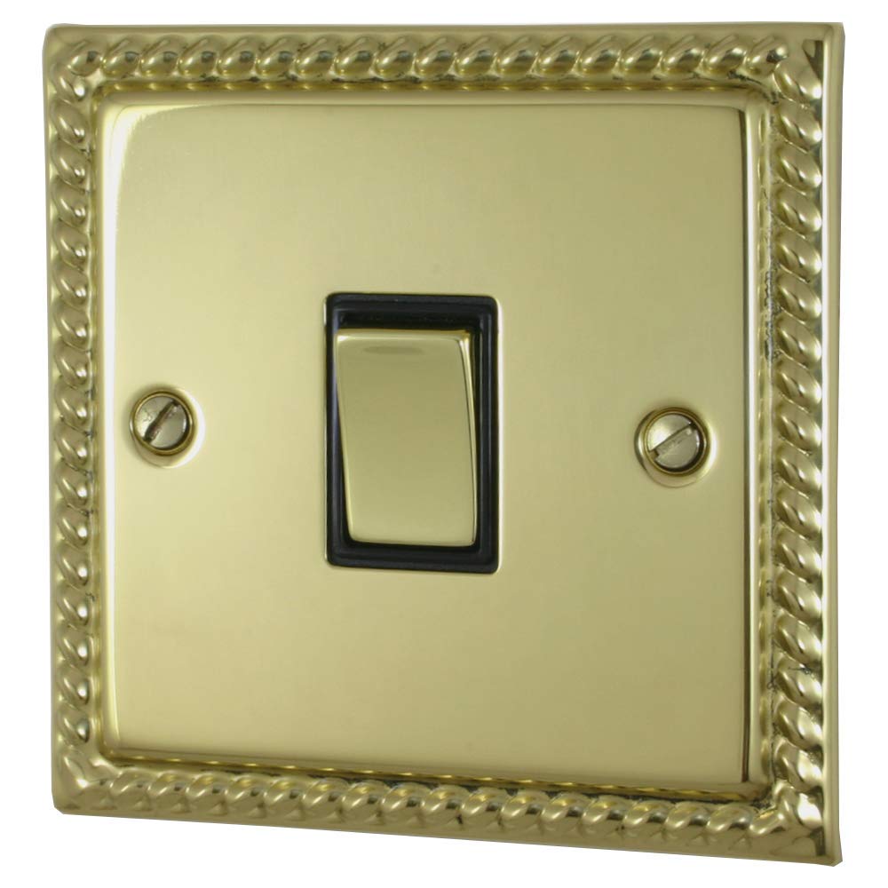 G&H Brassware MB301 2-Way One Gang Georgian Polished Brass Light Switch - Metal Rocker and Black Inserts