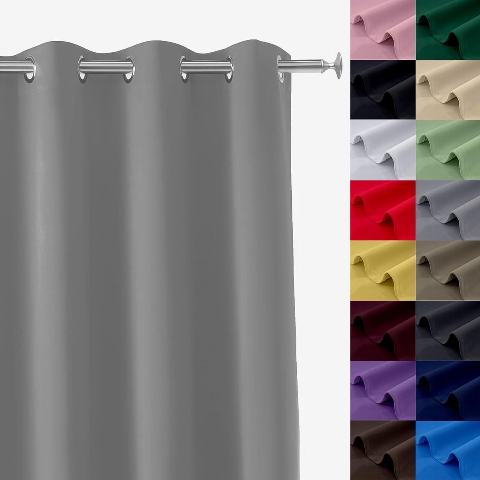 Verdunklungsvorhänge mit Ösen 140 x 75 cm Größe Und Farbe Wählbar, Blackout Ösenschal Blickdicht Abdunkelnd, mit Raffhalter für Schlafzimmer Wohnzimmer, Hellgrau