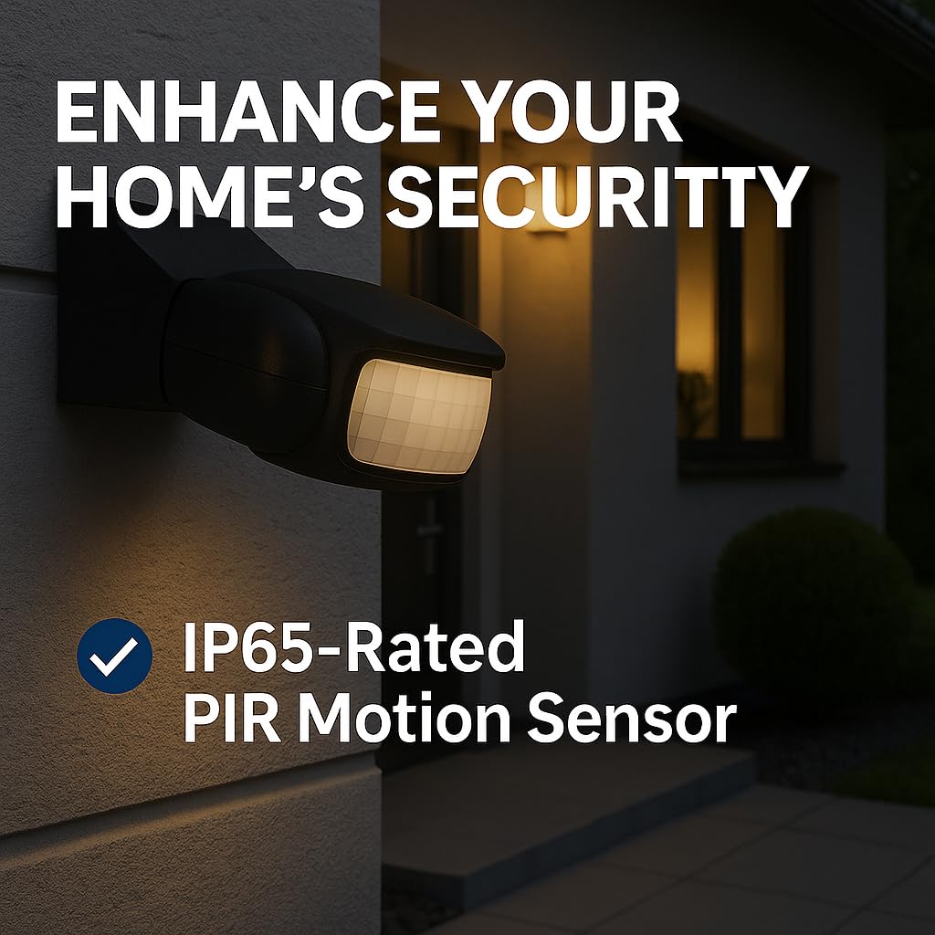 Kanlux ALER-N - Sensor de movimiento PIR negro para exteriores | IP65 impermeable | Montaje en pared | Rango de 12 m | Detector de movimiento para luces de seguridad | Sensor infrarrojo | Ahorro de