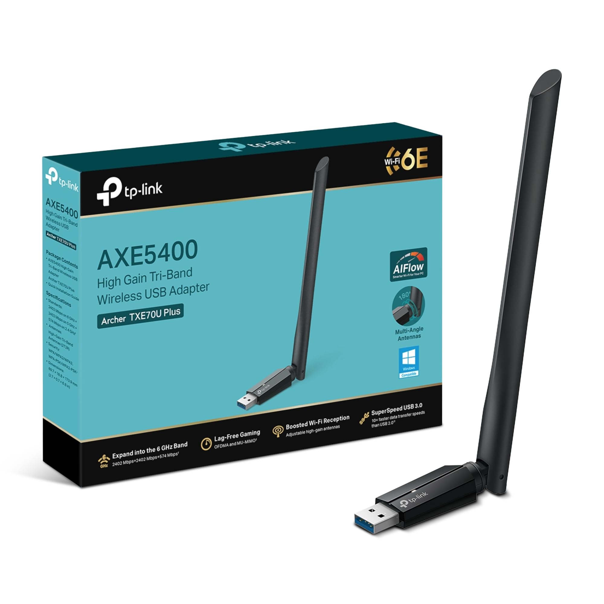 TP-Link Archer TXE70U Plus AXE5400 WiFi 6E Dongle, High-Gain USB Adapter