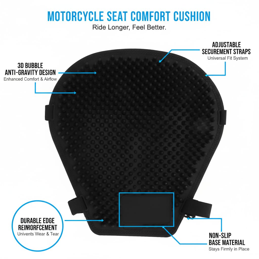 Coprisedile Moto in Gel Colonne d'Aria Antiscivolo, 2 Cinghie