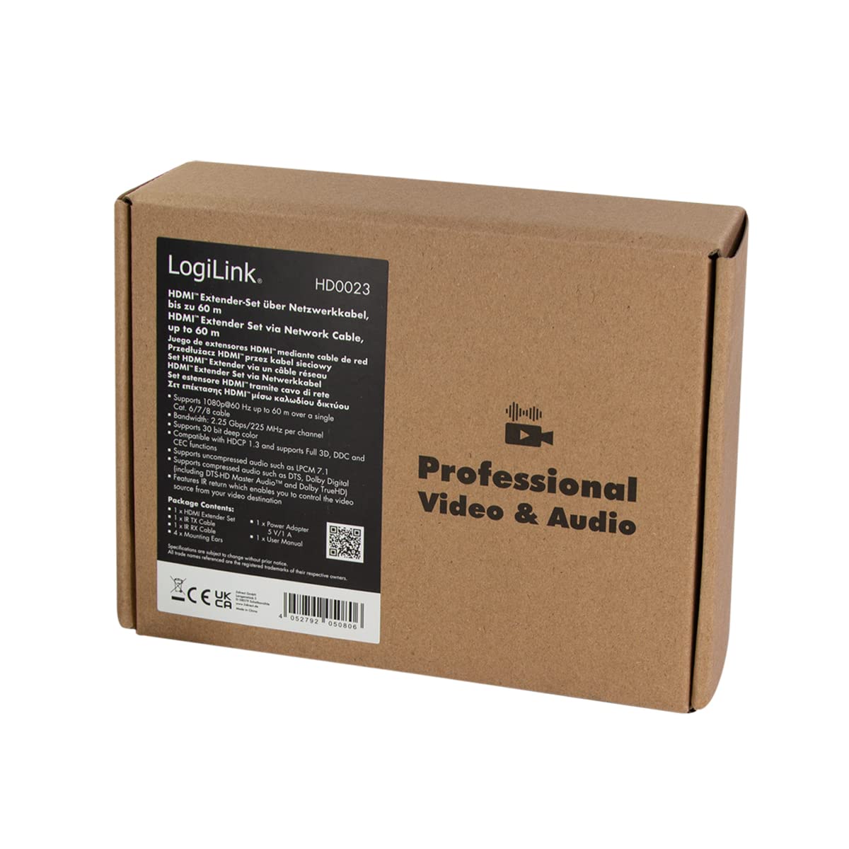 LogiLink HD0023 Kit d'extension HDMI Full HD (Via LAN), 60 m (2560 x 1440/60 Hz), pour rallonger Les signaux HDMI Via câble réseau