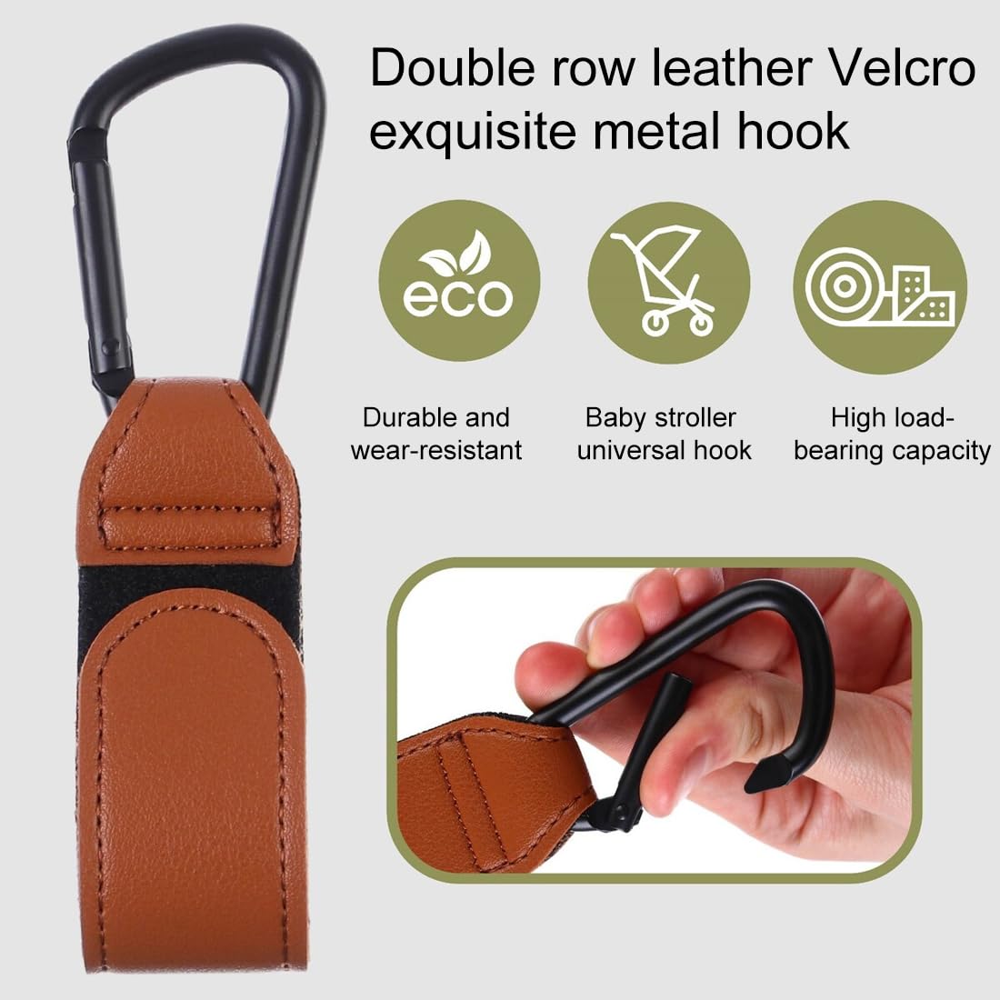 2 Pezzi Ganci Passeggino, Pelle Ganci, Gancio per Borsa Spesa, Ganci per Passeggino Universale, Moschettoni per Carrozzina, Per Carrozzina Bici Auto Carrello Appendi Sacchetti (Marrone/scuro)