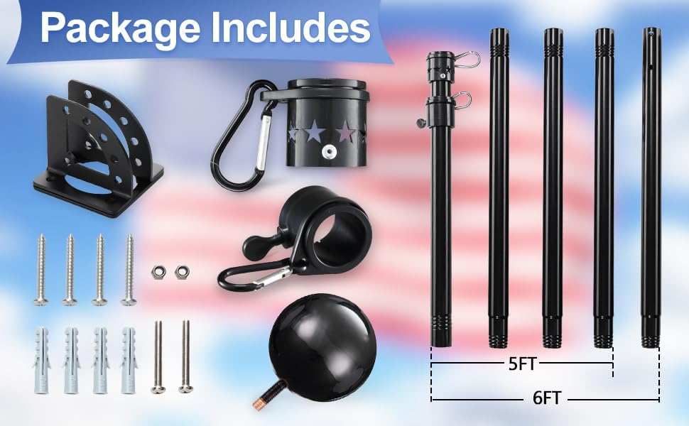 Miniatura 2 de Kit de poste de bandera para casa LAKEROD - Soporte de poste de bandera de metal resistente de 5 pies para exterior de casa, poste de bandera sin