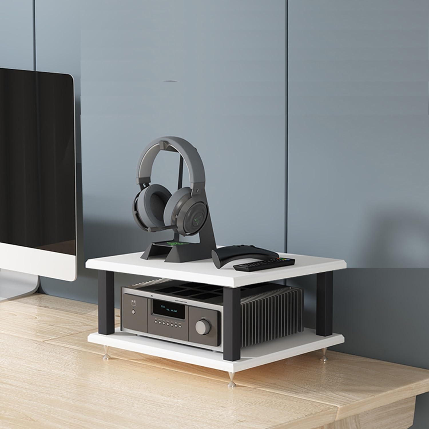 Stojak na płyty winylowe HiFi, kremowo-biały organizer na audio i wideo, stół do odtwarzacza DVD, półki do przechowywania (40 x 35 x 45 cm) – idealny dla miłośników muzyki i kolekcjonerów