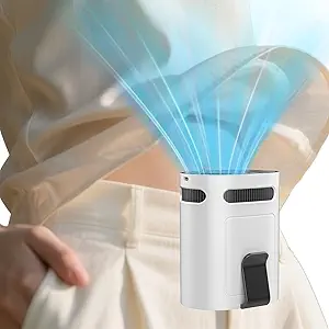 Clip On Fan for Shirt Belt Pants-Compact Portable Waist Fan Battery Operated,Wearable Undershirt Back Hip Hardhat Body Fans that Blow Cold Air,Hanging Necklace Fans with Strap for Outdoor Indoor White