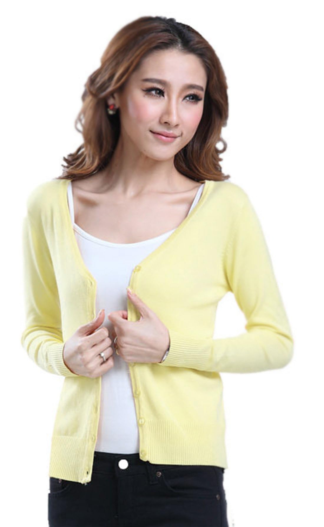 Mooncolour Womens 24 Colors Knit Outwear Autumn Cardigan Sweater, Yellow, UK14