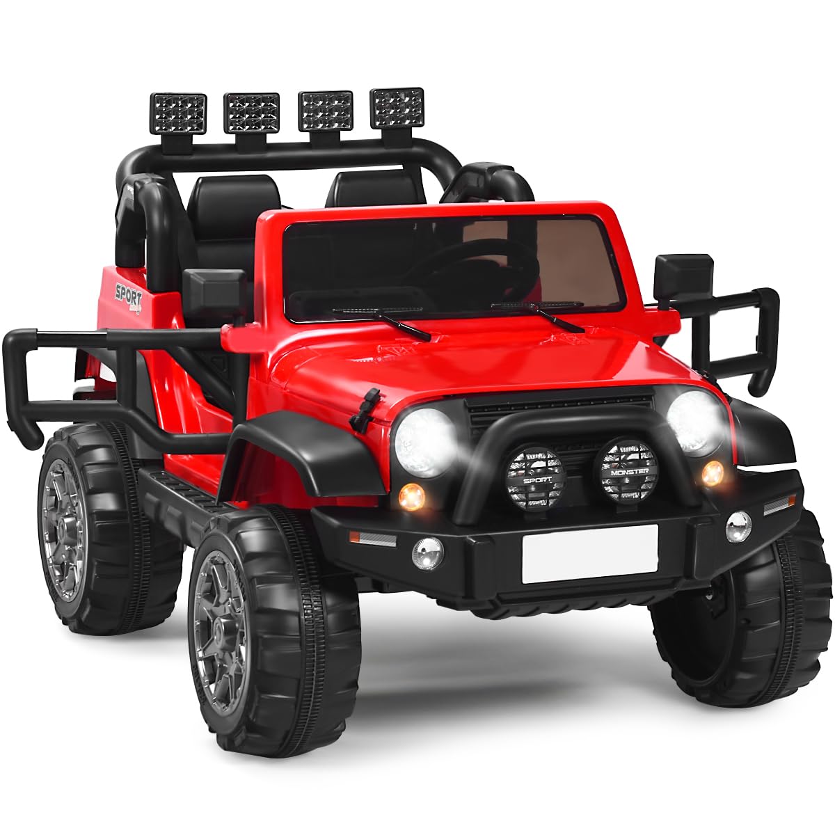 COSTWAY 12V Electric Ride on Car, 2-Seater Battery-powered Truck with Remote Control, LED Lights, Music, Horn, USB/TF/AUX, 4 Suspension Wheels Vehicle Toy for Boys Girls (Red) — image 1