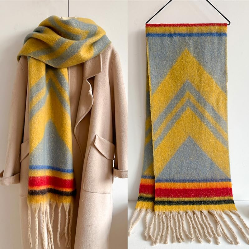 Women's Large Chunky Plaid Scarf Coloured Checked Oversized Scarf Tassel Soft Fall Winter Thick Warm Shawl - Image 2