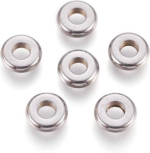 Fashewelry, 200 cuentas redondas planas y sueltas de 0.315in de acero inoxidable Rondelle Donut espaciador para joyería artesanía hacer agujeros