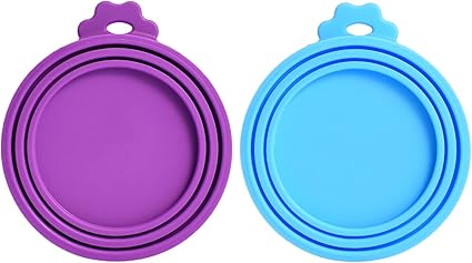 Comtim Pet Food Can Cover Silicone Can Lids for Dog and Cat Food(Universal Size,One fit 3 Standard Size Food Cans) (Blue/Purple)