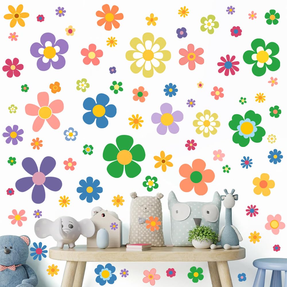 MSLSOZ 88 Pcs Floral Wall Stickers, White Film Material, Non-Transparent on Walls, Flowers in Various Sizes & Shapes