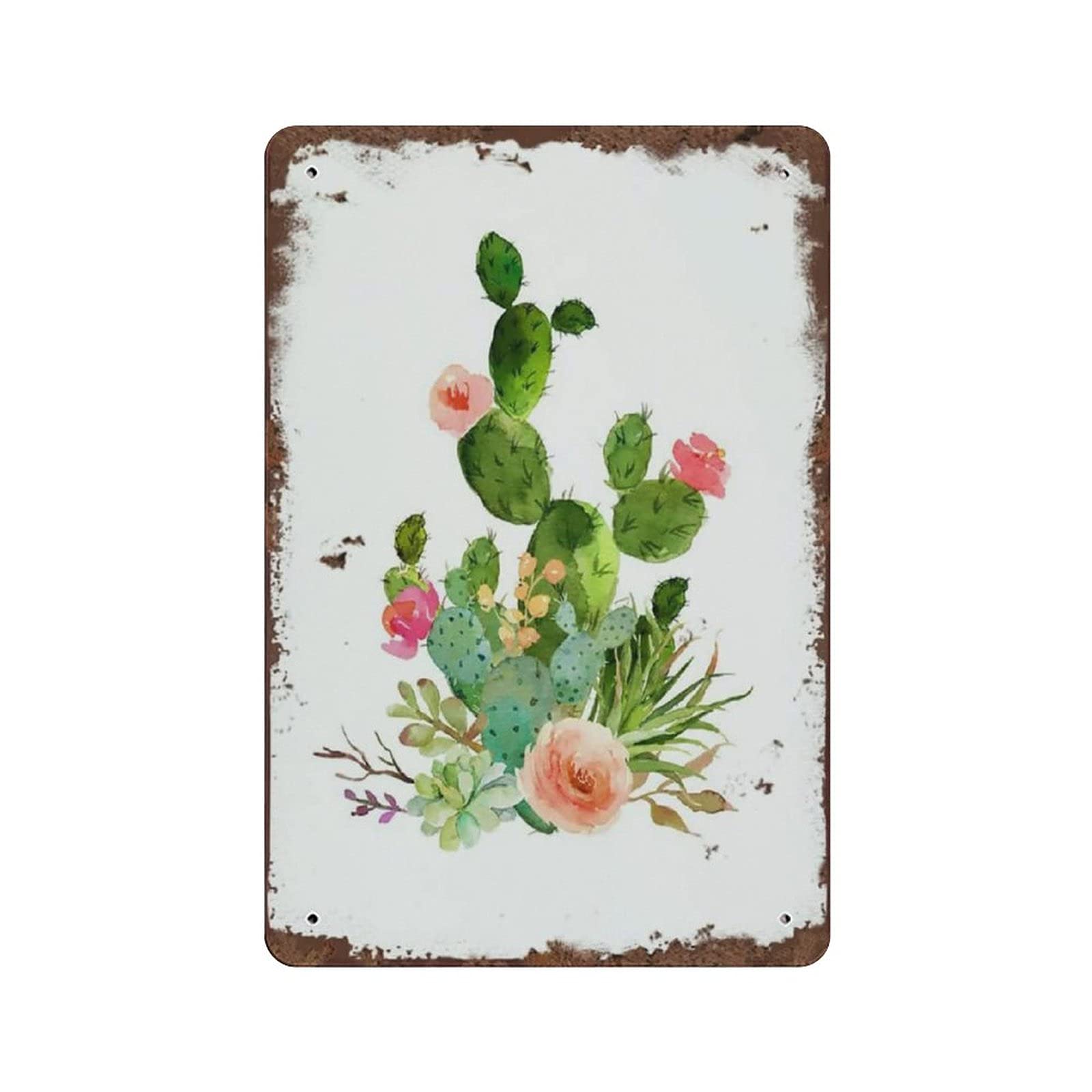 Metal Tin Sign Cactus Bouquet Vintage Tin Poster Metal Sign Wall Decoration Country Kitchen Home Garage Decor 12"x8"