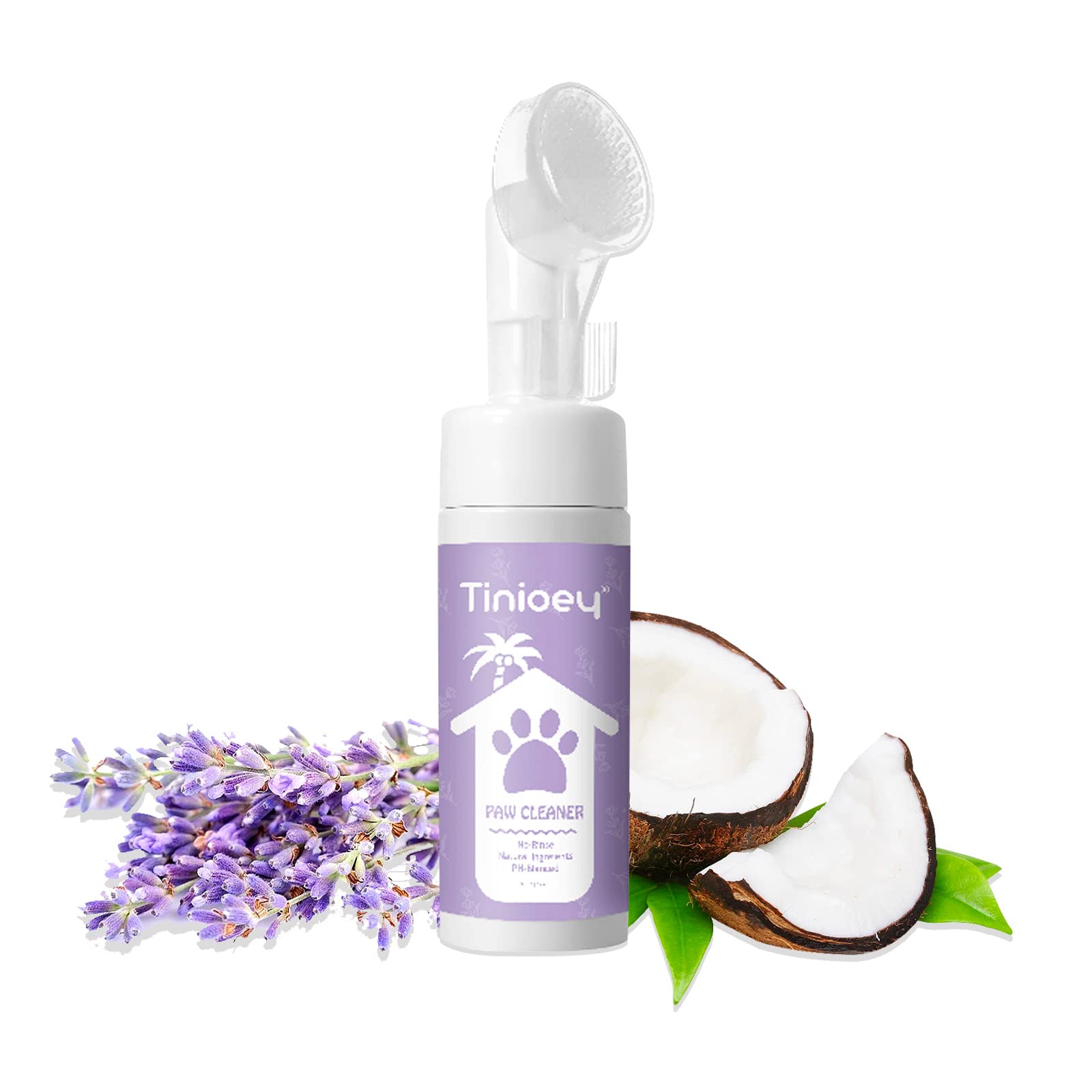 Clean Paws Foaming Cleanser for Dogs and Cats (6.8 oz) | No-Rinse Dandelion Lavender Paw Brush and Scrubber (1pcs)