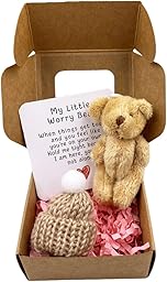 1 Pezzi Orsetto in Scatola, Mini Orsacchiotto Peluche Fatto a Mano in Scatola,Piccolo Orso Tascabile con Biglietto Ispiratore,Orsacchiotto Fatto a Mano Ricordo per bambini, Marrone Chiaro