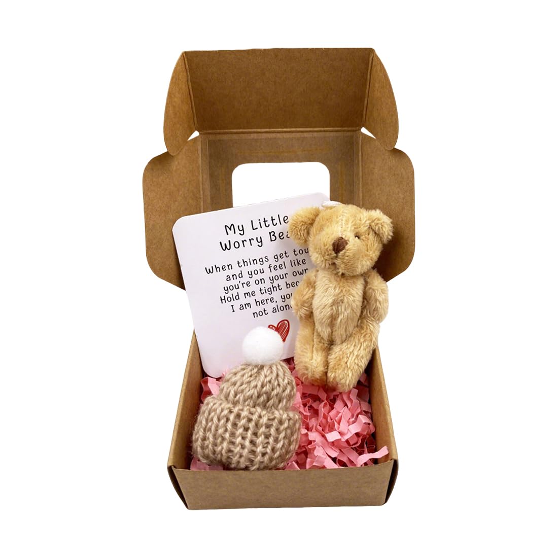1 Pezzi Orsetto in Scatola, Mini Orsacchiotto Peluche Fatto a Mano in Scatola,Piccolo Orso Tascabile con Biglietto Ispiratore,Orsacchiotto Fatto a Mano Ricordo per bambini, Marrone Chiaro