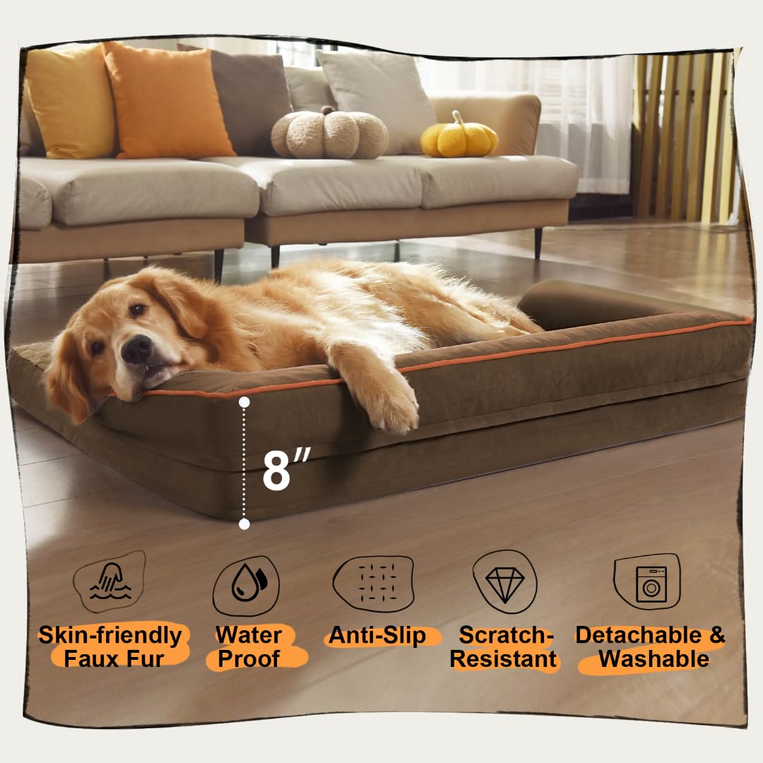 Large Dog Bed Orthopedic Washable - Waterproof with Removable Cover - Memory Foam - XXL Large Big Dogs - Beds Bolster Pet - Couch Sofa - Brown Dog Bed - image 6