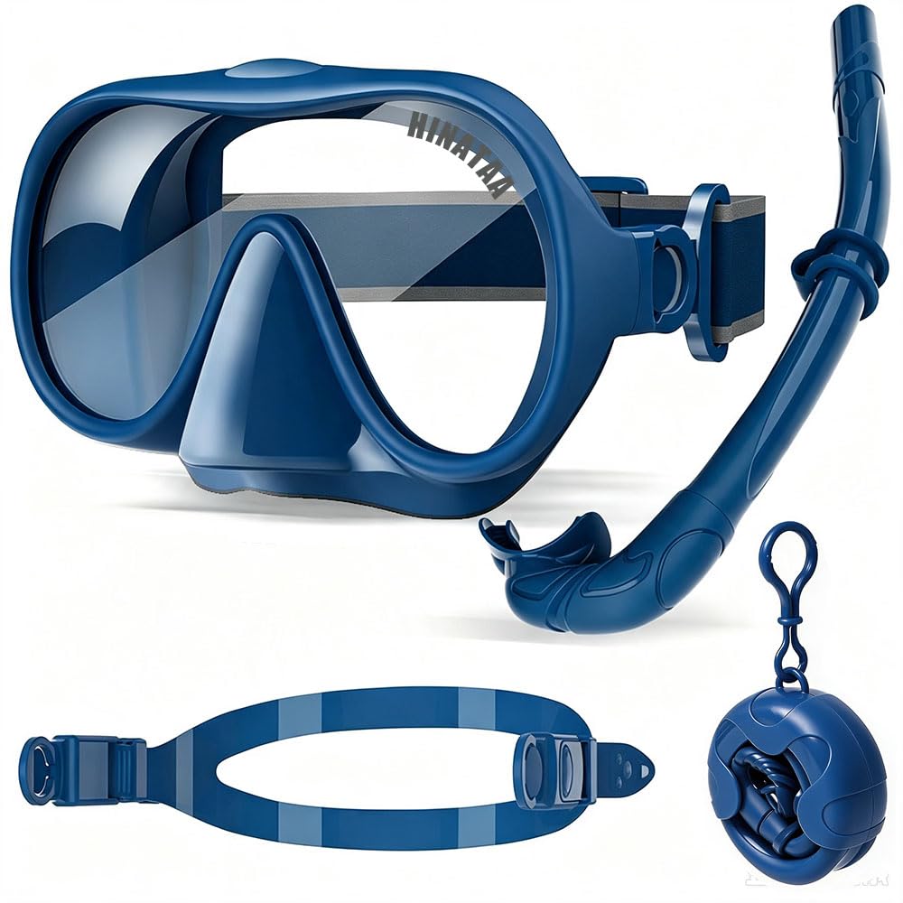 Snorkeling Gear for Adults, 2 Types of Head Straps Snorkel Set Adults，Navy