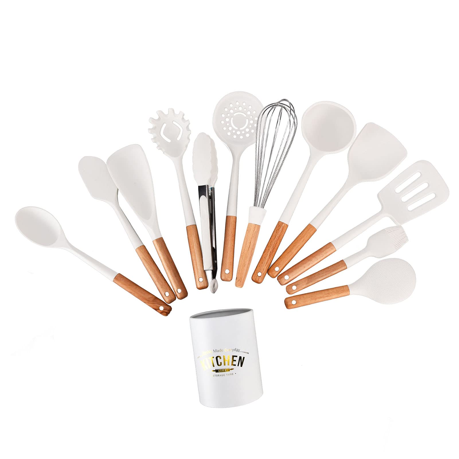 Silikon-Kochutensilien-Set, Modern, Minimalistisch, 12-teilig, Antihaftbeschichtet, Küchenutensilien für die Hausmannskost, weiß, BPA-frei