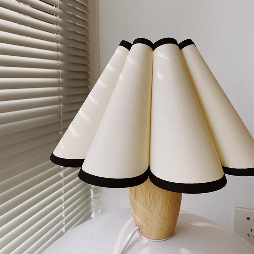 Affascinante Lampada da tavolo vintage in stile rustico francese plissettato, lampada da comodino for camera da letto, soggiorno, paralume in tessuto a LED Arredamento per la casa(Nero)