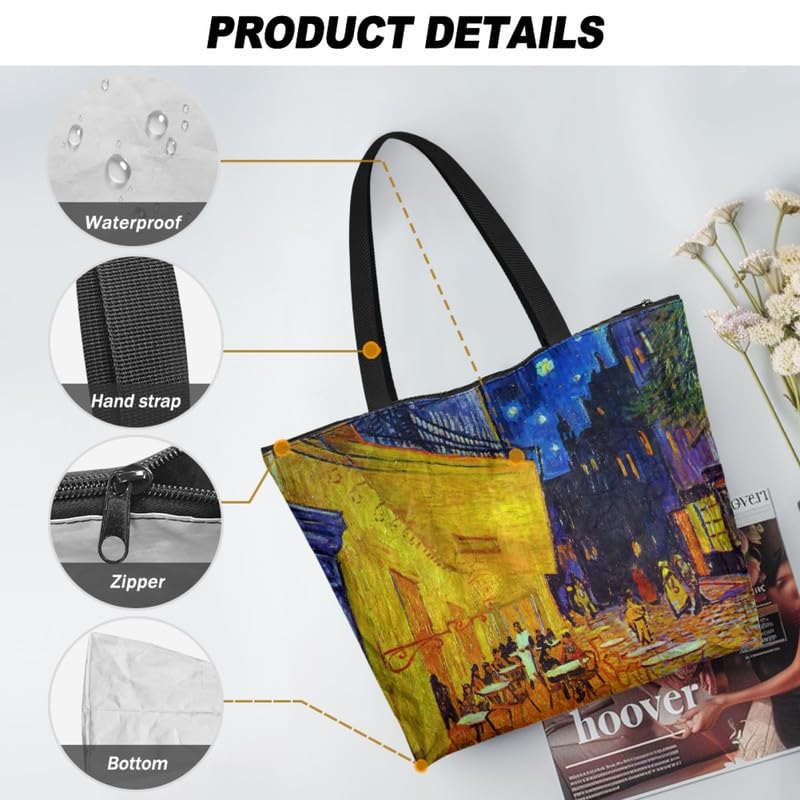 Image of Art Lover Zippered Tote Bag Waterproof Large Work Tote Bags, Artwork Women's Purse Handbags Travel Totes