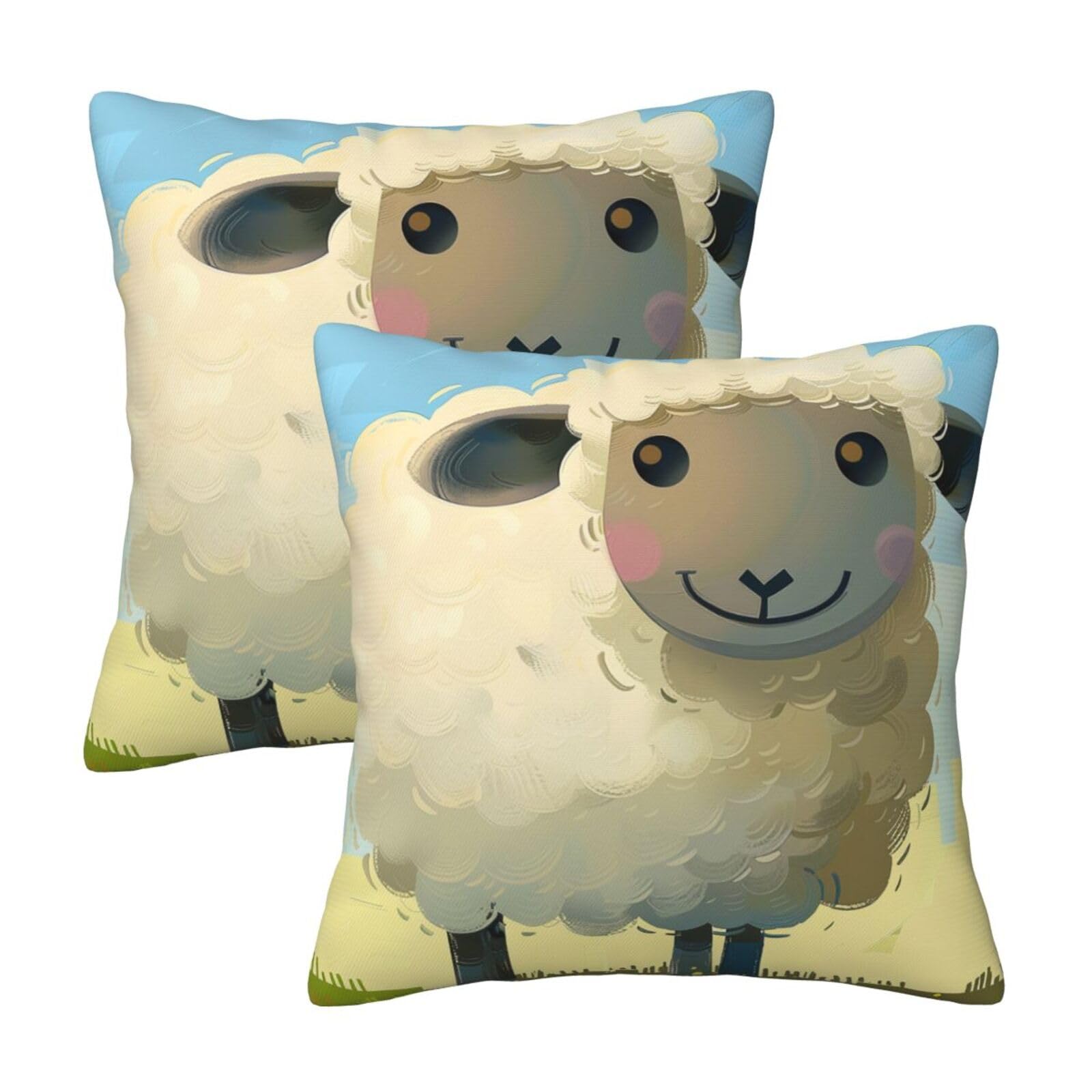 Sheep 1 Throw Pillow Cases 2 Pack Square Pillowcases Soft Pillow Protectors for Couch Livingroom Sofa Bed Office Car,50x50 CM
