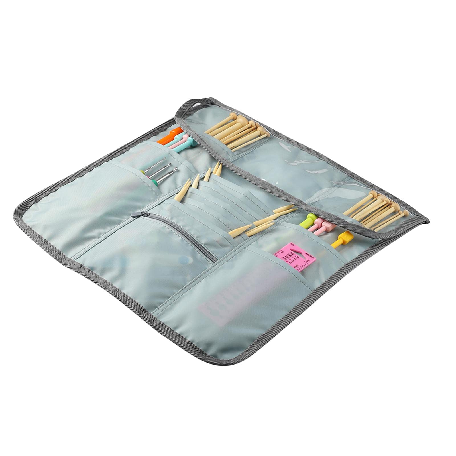 Juego de 5 ganchos vacíos de ganchillo, agujas de tejer, bolsa de accesorios de costura, color azul
