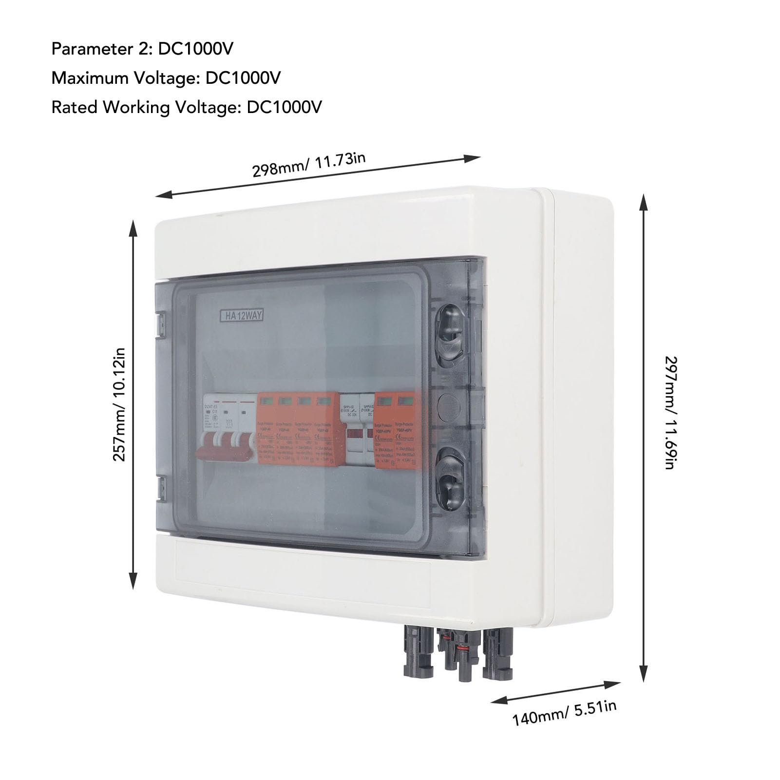 Generic Skrzynka Rozdzielcza Fotowoltaiczna Wodoodporna z Odgromnikiem, Ochrona 2 Strun dla Systemów Zasilania Poza siecią, Trwały materiał PC ABS (DC1000V)