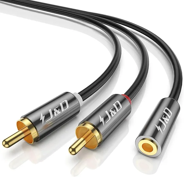 J&D 3.5mm to RCA Adapter Cable, Gold Plated 3.5mm Female to 2 RCA Male Stereo Audio Y Cable for Record Player, Speakers, Home Theater, Smartphone, MP3, 12 Feet