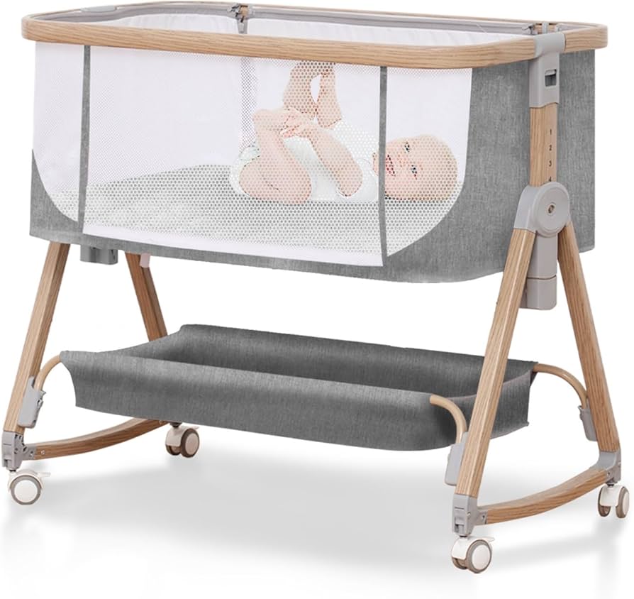 Amazon.co.jp: ベビーベッド 添い寝ベッド 浅い木色 乳児用ベッド 多
