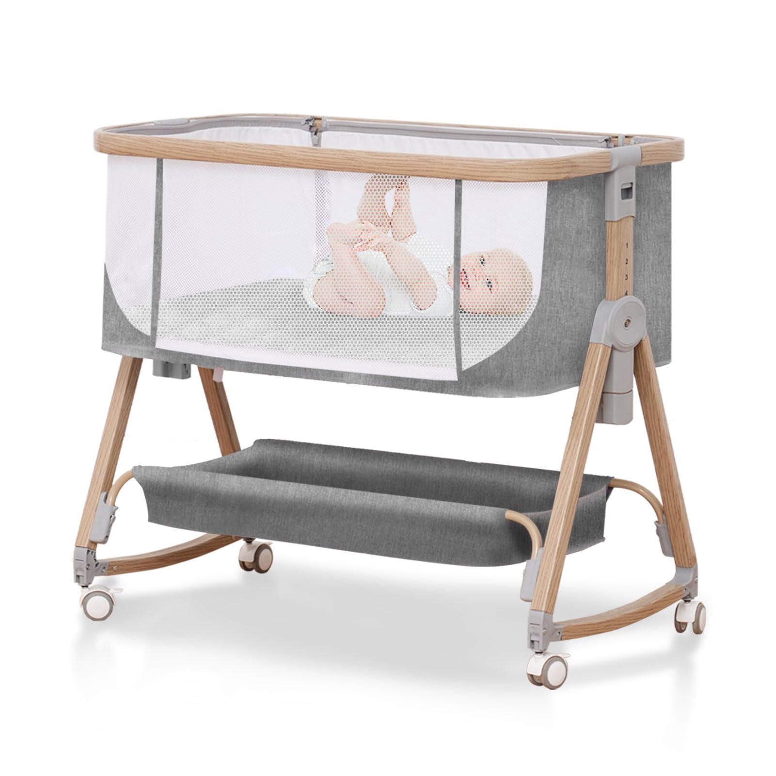 Amazon.co.jp: ベビーベッド 添い寝ベッド 浅い木色 乳児用ベッド 多