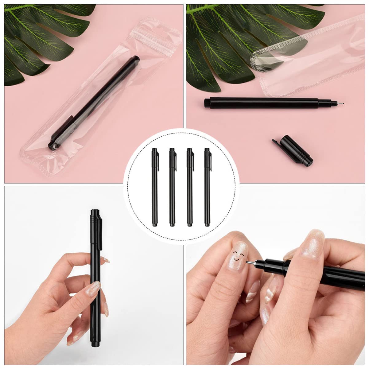 Didiseaon 4pcs Nail Art Drawing Pens Fine Tip Manicure Painting Tools for Nail Designs Smooth Grip for Work for Creative Art