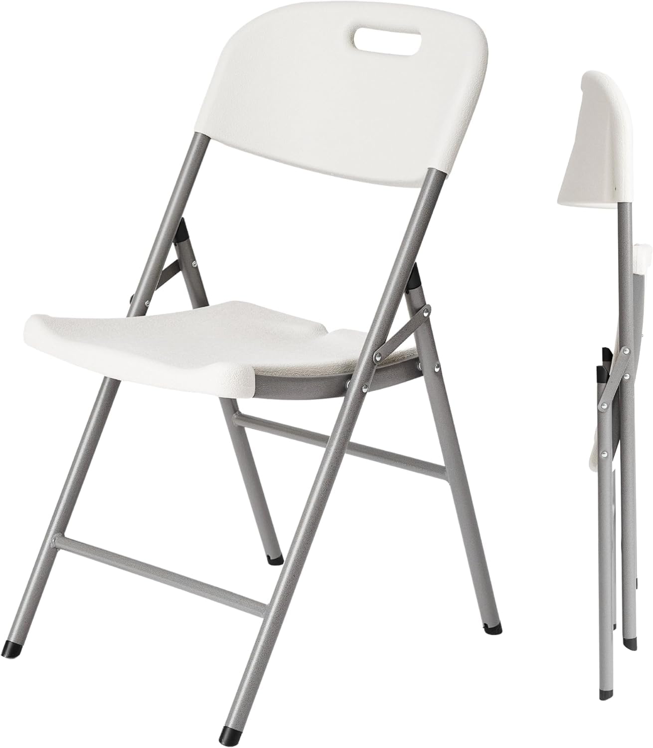 NOVECRAFTO Heavy Duty White Folding Chair - 2 Pack - 31.1 x 17.7 x 19.7 in (79x45x50cm), HDPE Plastic & Powder Coated Steel Frame, Foldable Chairs - for Home, Office, Events Indoor & Outdoor Use