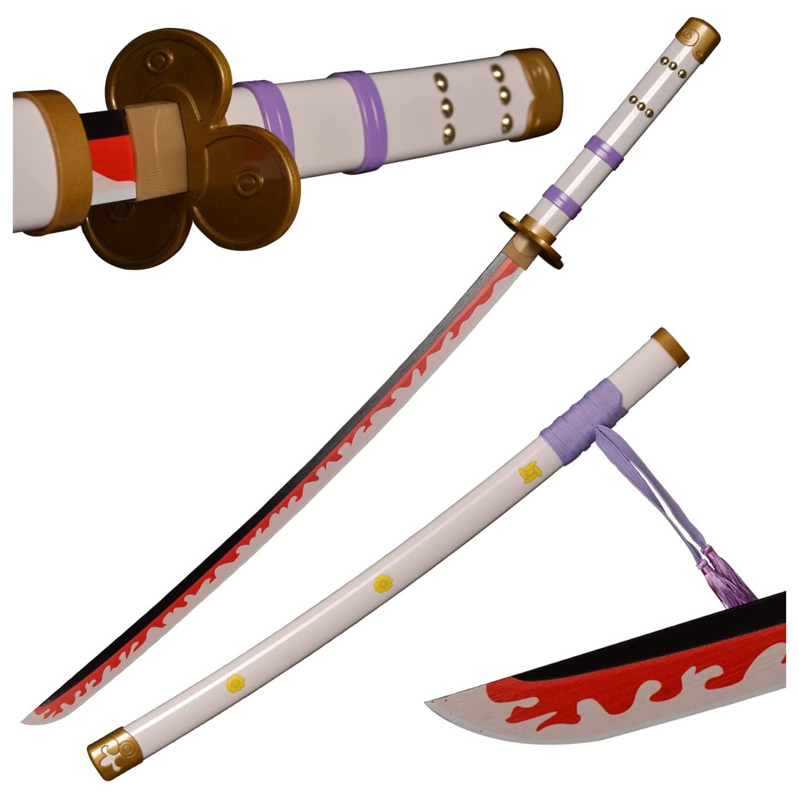 Uvency 100Cm Roronoa Zoro Cosplay Katanas Blade Sword Weapon Prop Japanese Katana Hand-Made Anime Ninja Sword Toy Wooden Ninja Sword Samurai with Scabbard/E