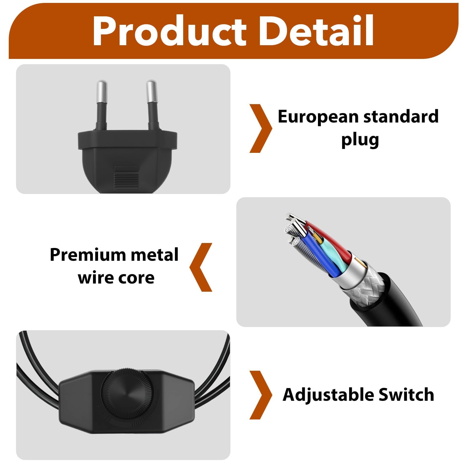 Regulador LED con Interruptor Rotativo, Cable 1M Negro 220-250V 100W Máx, Dimmer Silencioso con Enchufe Europeo para Lámparas y Bombillas LED Regulables, Extensión de Cable Ajustable