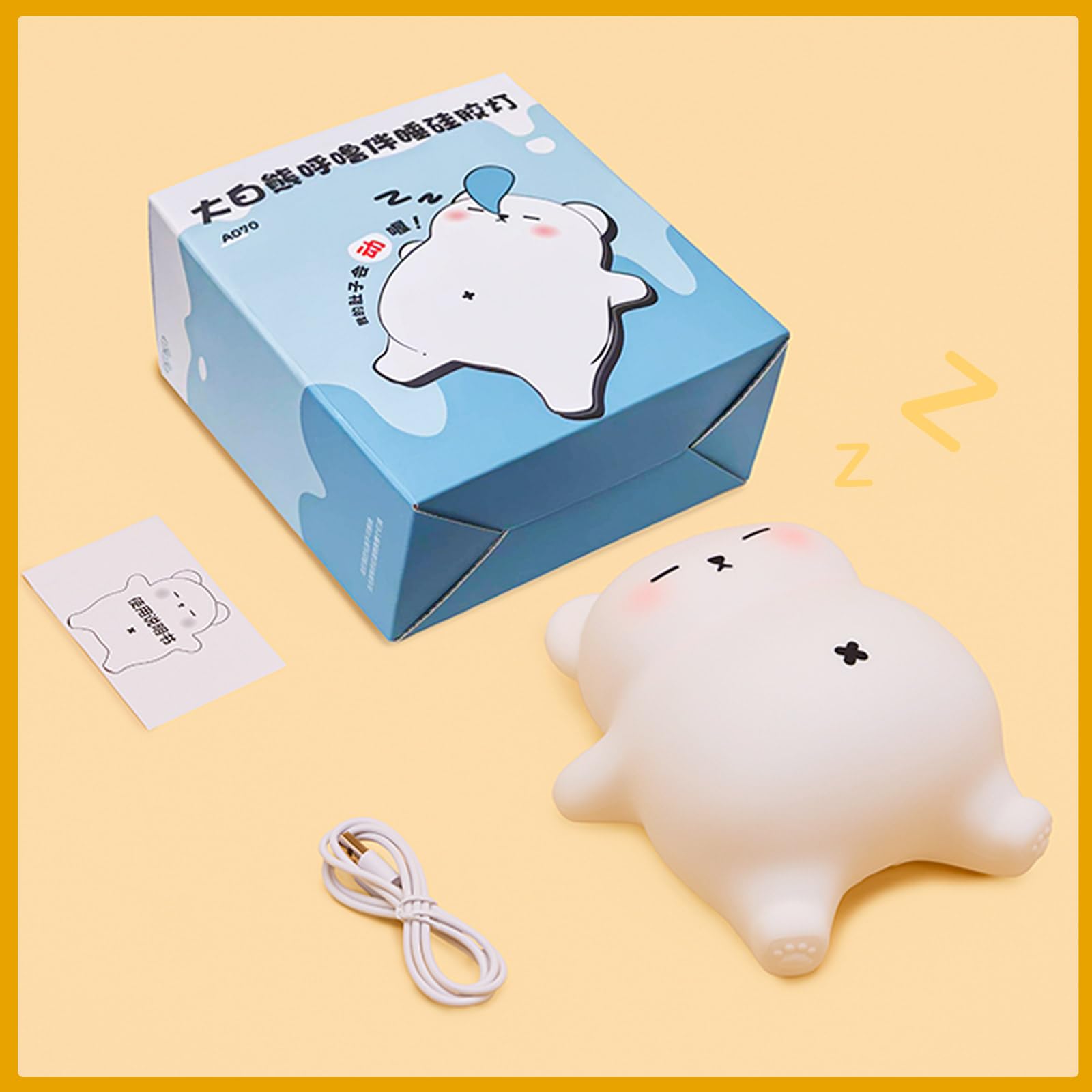 Luz nocturna de oso blanco ronquido, lámpara blanda recargable – Luz nocturna LED de silicona para guardería de animales Dimmanble Touch – Regalo lindo divertido de cumpleaños y Navidad para