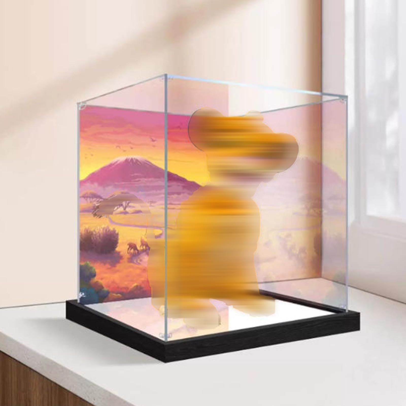 Acrylic Display Case Compatible with Lego 43247 Lions Model, Dustproof Transparent Storage Box, Compatible with Lego 43247 (Model Not Included) (Mirror Base+Background)
