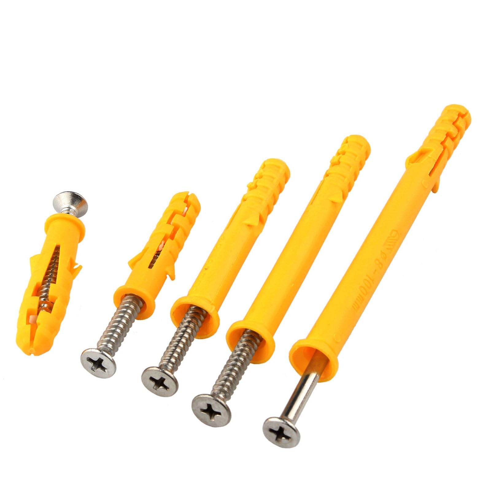 Tacos De Plástico Amarillos De 8 Mm Con Tornillos Autorroscantes Galvanizados De Color, Kit De Fijación Para Paneles De Yeso, Hormigón, Ladrillos, Paredes Huecas.(8x80mm 50pcs)