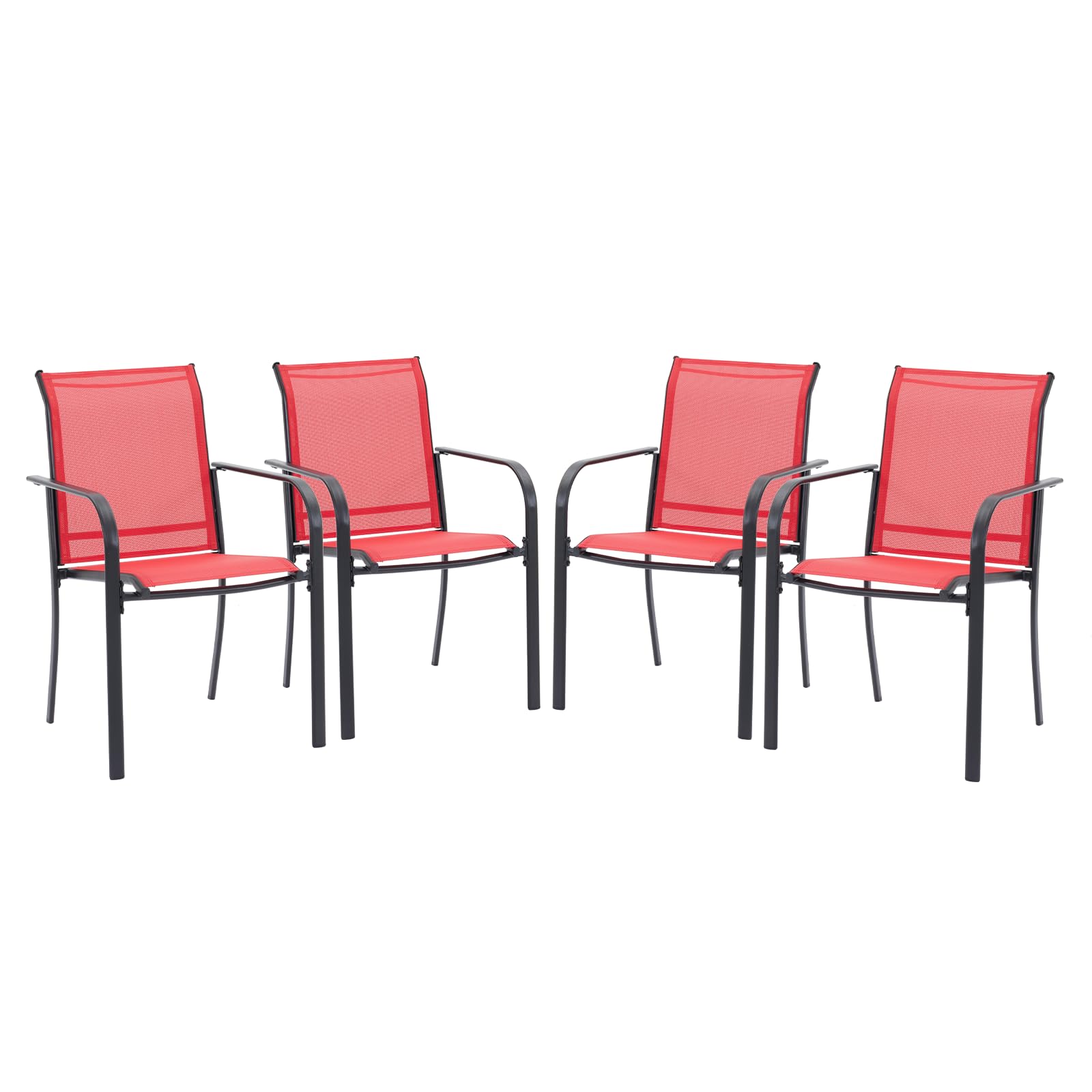 VOXBIN Patio Dining Chairs Set of 4, Stackable Outdoor Textilene Chairs with High Back, Armrests, Outdoor Metal Frame Patio Chairs for Porch, Lawn,