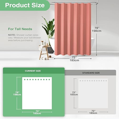 Vista 376 de Dynamene Cortina de ducha larga de tela negra – Cortinas de ducha de tela alta y resistente con textura de gofre, juego de cortina de baño de lujo