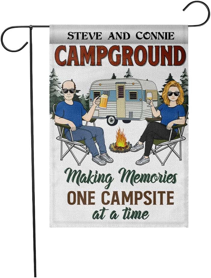 Personalized Camping Garden Flag for Campsite, Let's Sit By The Campfire Husband and Wife Vertical 12x18 Double Sided, Welcome to Our Campsite,Outdoor Fire Pit Campsite Decoration