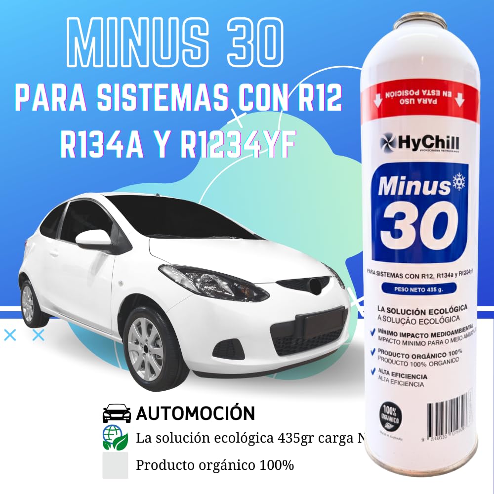 Minus 30 Refrigerante Técnico 995ml 425gr | Gas Ecológico para Aire Acondicionado y Frío Automoción | Alta Eficiencia Uso Profesional (1 ENVASE + LLAVE)