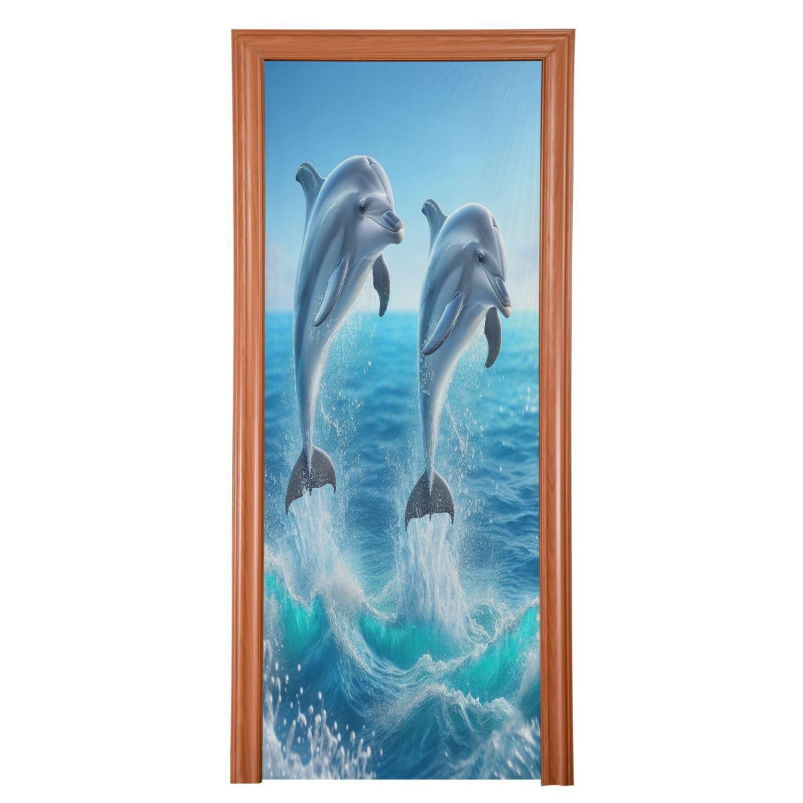 FLildon Sea Jumping Dolphins Door Cover Decoration, Party Accessory Porch Decor for Festive Ornament Room Door Covers 32 x 79 Inch