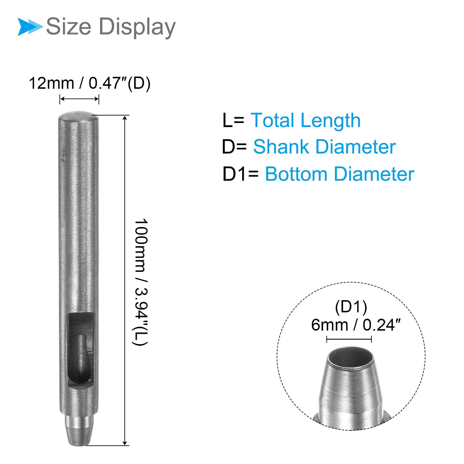 CoCud Leather Hole Punch, 6mm Button Dia. 12mm Shank, Steel Round Punch Snap Rivet Setter - Image 2