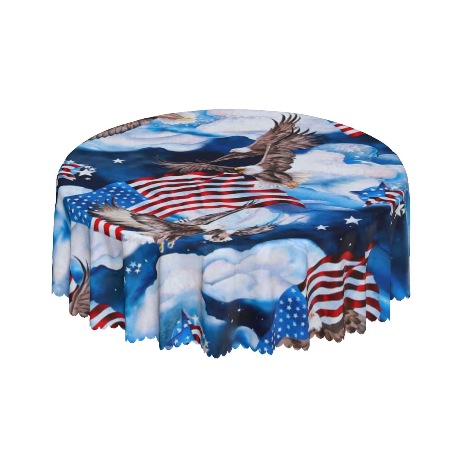 Lsjuee Bald Eagle American Flag Round Tablecloth 60 Inch Printed Washable Tablecloth for Dining Party Holiday Fall Home Decorative