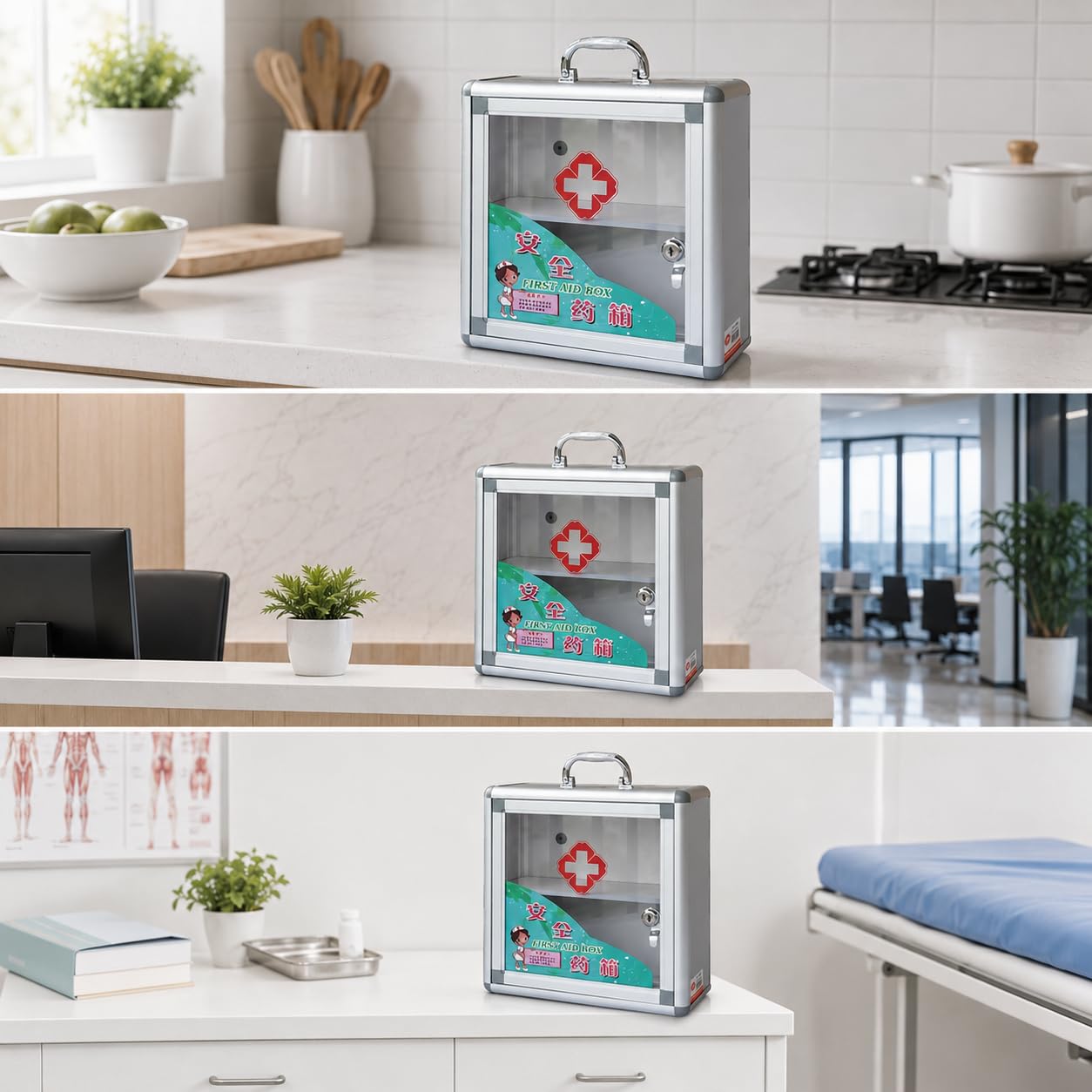 Scatola di in Metallo e Alluminio, Portatile e da Muro, medico, Kit familiare D122